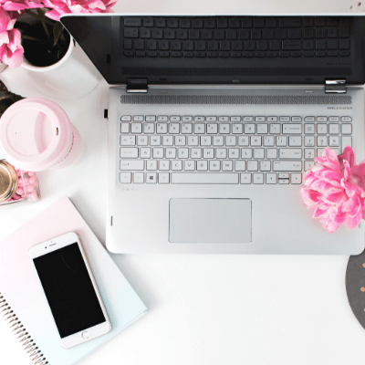 computer and desk with phone