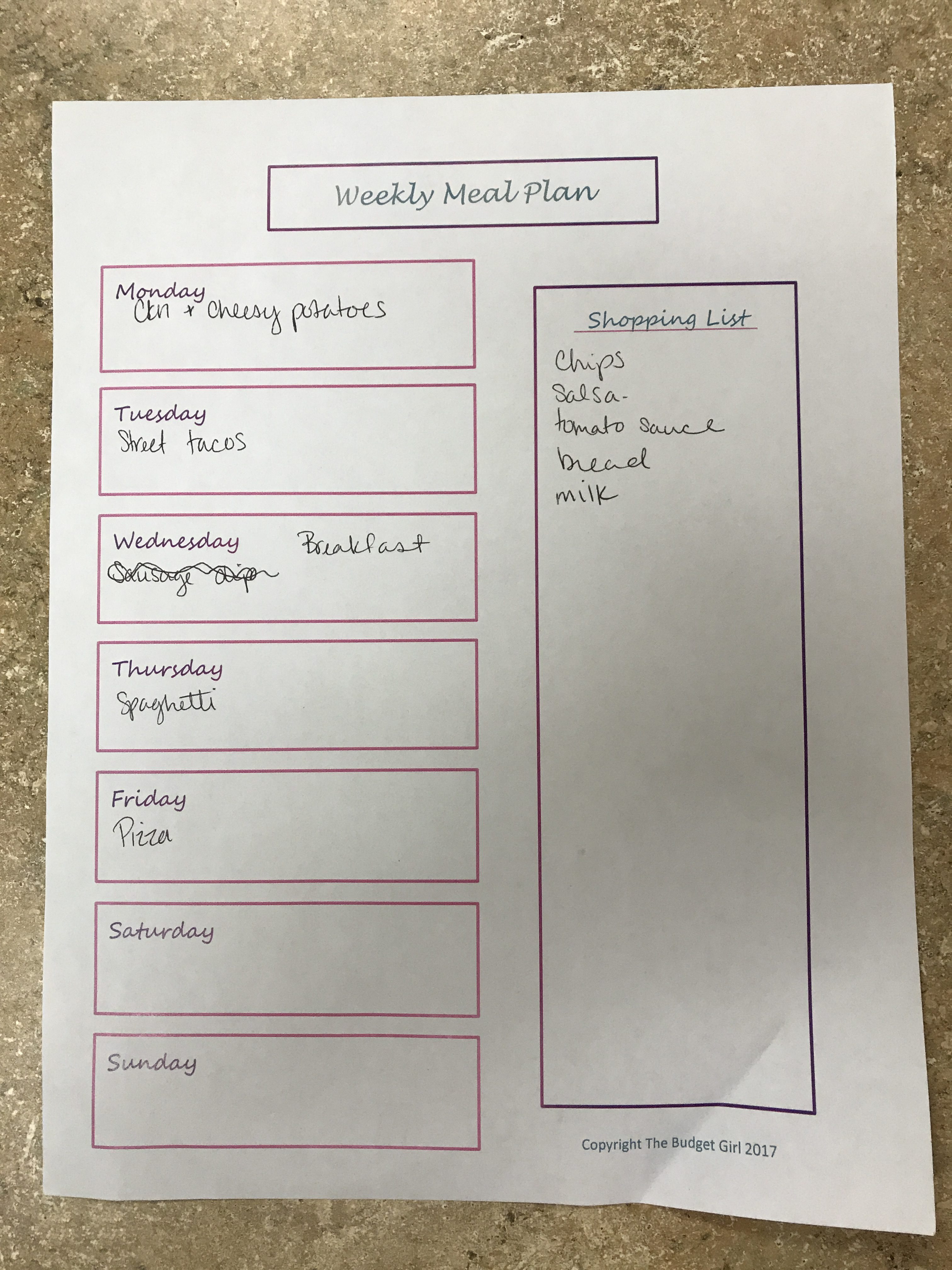 weekly meal plan