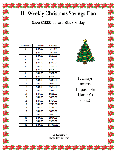 bi-weekly savings plan for Christmas