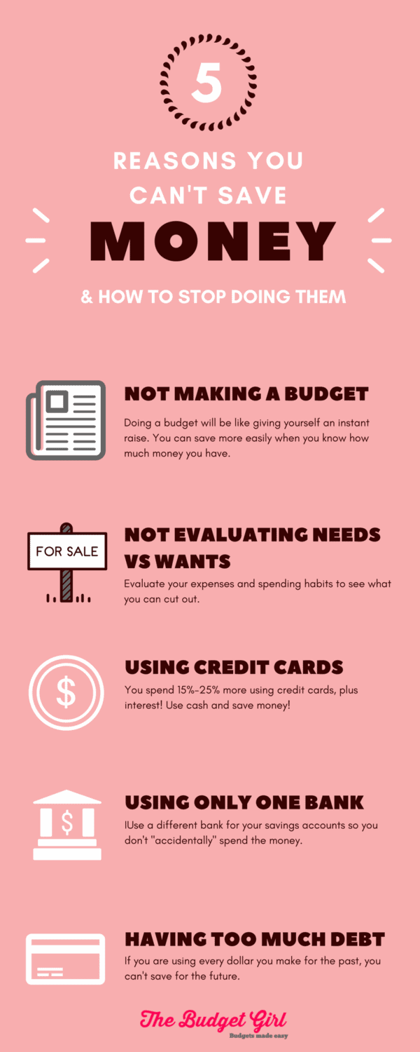 5 Reasons you can't save money - Budgets Made Easy