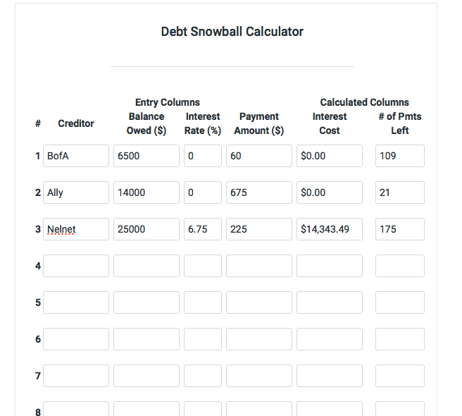 financial mentor debt snowball calculator 