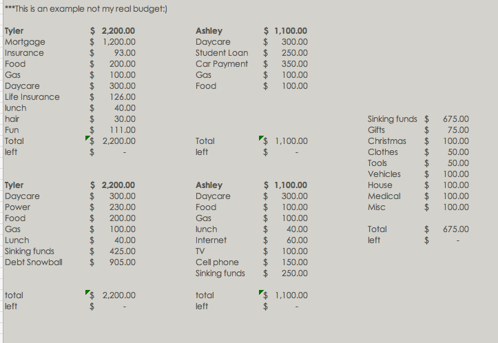 bi-weekly budget example