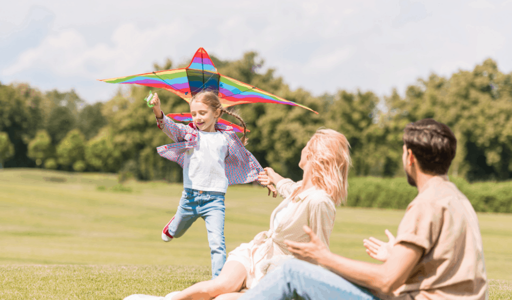 family with a kite