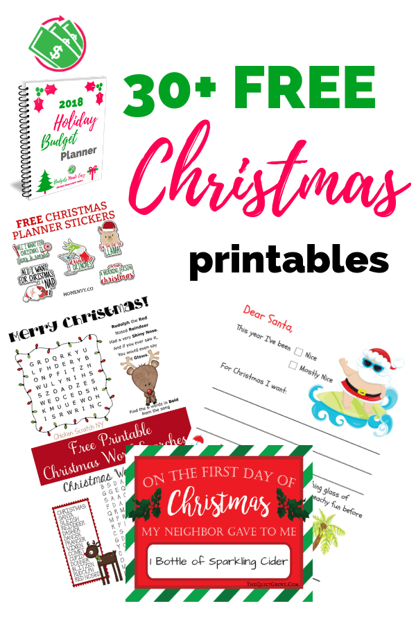 30+ free christmas printables including gift tags, stat boards, family activity ideas, crafts, savings plans, and planners. #christmas #free #printables #planner