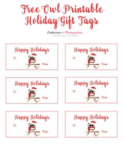 owl printable gift tag