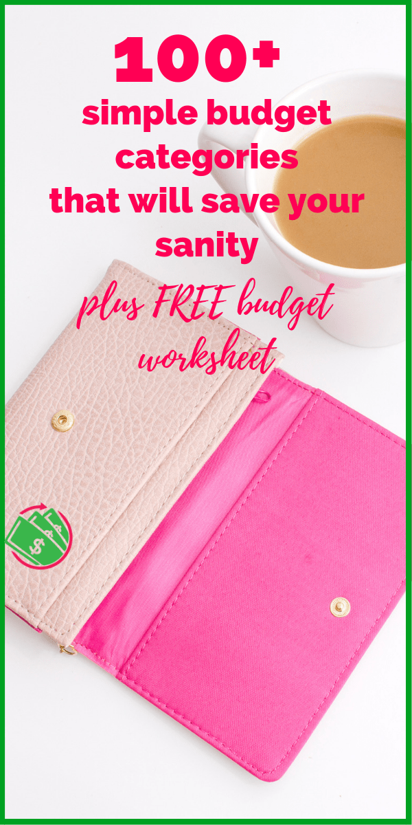 100+ simple monthly budget categories for families. These budget category ideas will help you figure out your cash envelopes, personal expenses, and household categories with simple tips and ideas. Plus it follows the Dave Ramsey plan and you get a FREE budget worksheet printable. #budget #printable #daveramsey