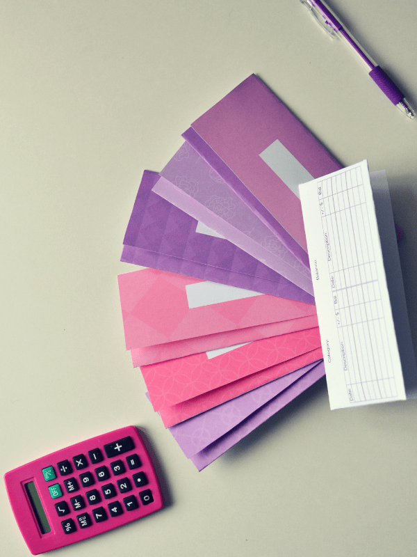 pink and purple cash envelopes