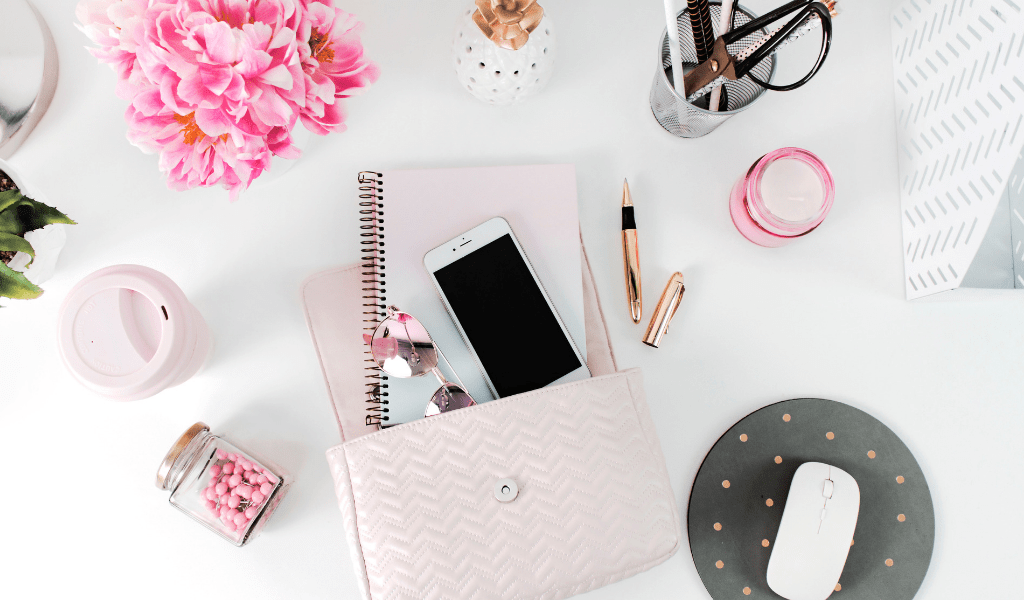 pink bag and phone