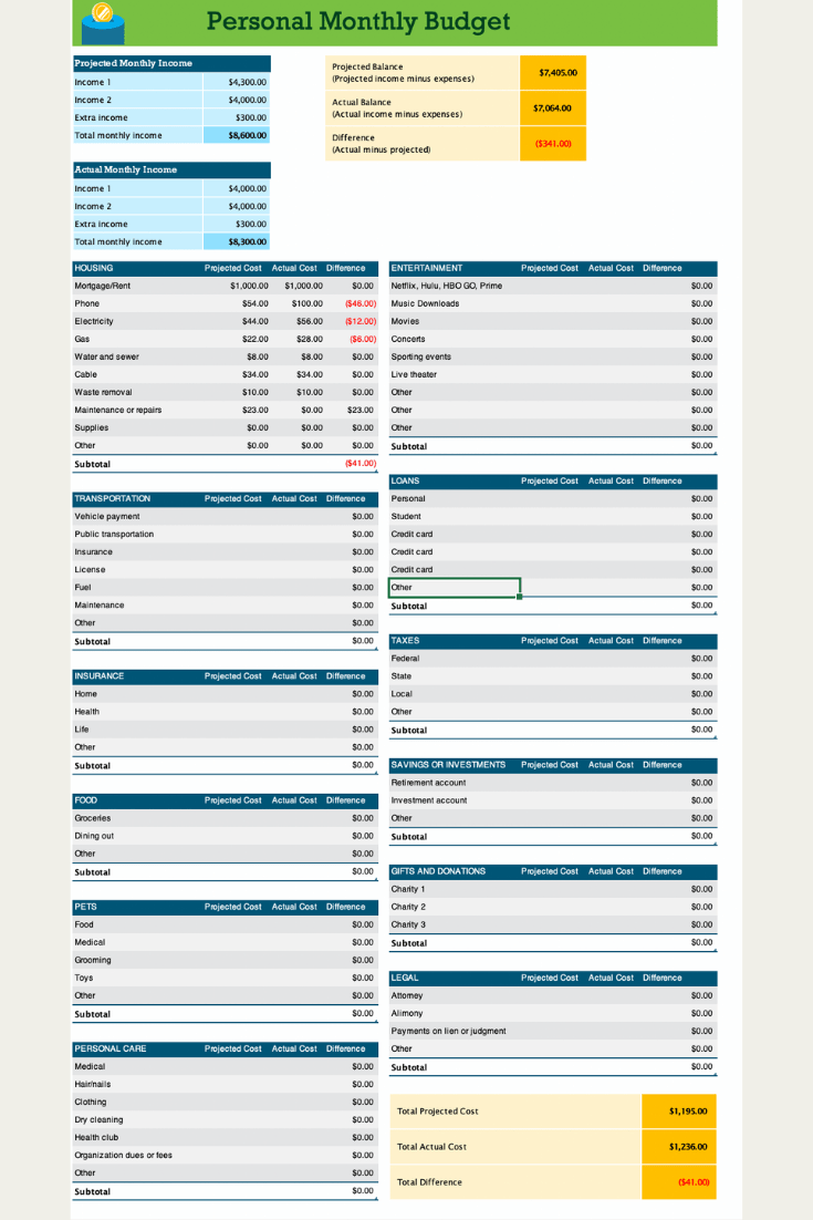 free excel budget template