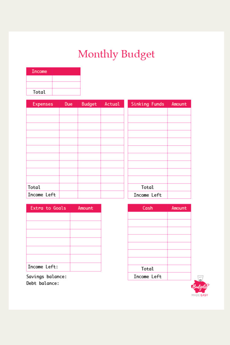 Budgets made easy free printable monthly budget template