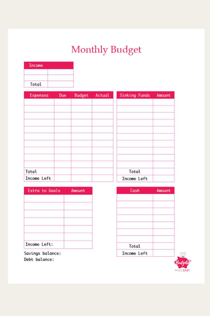 Simple Monthly Budget Template Free Printable Printable Templates