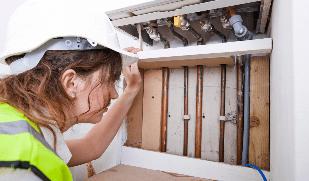 female plumber making repairs