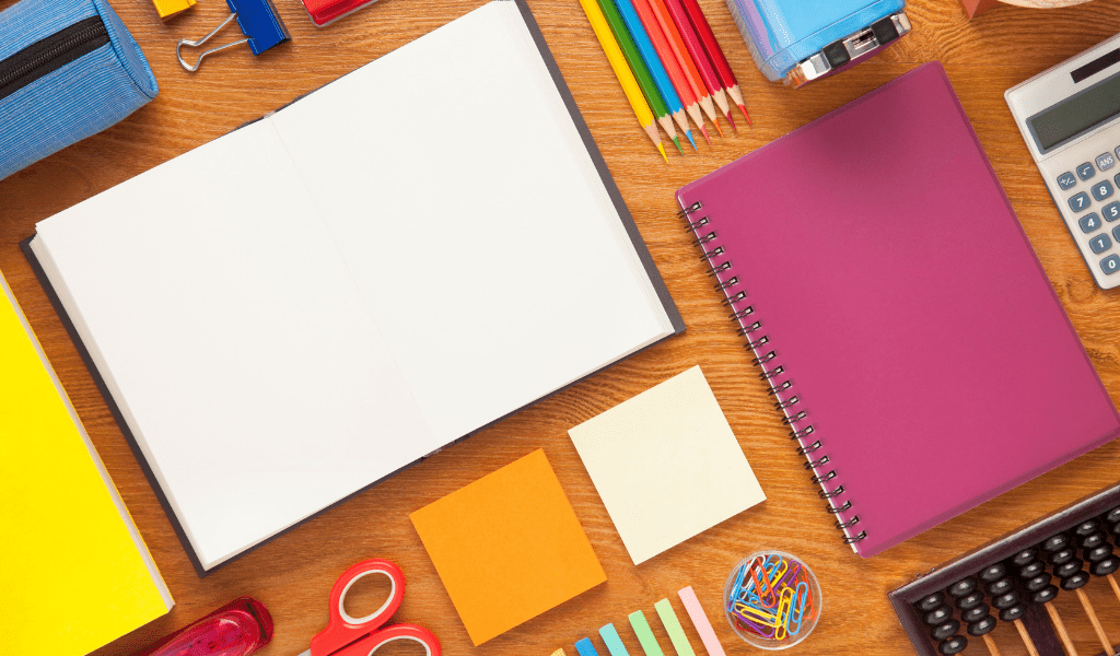 school supplies on a desk