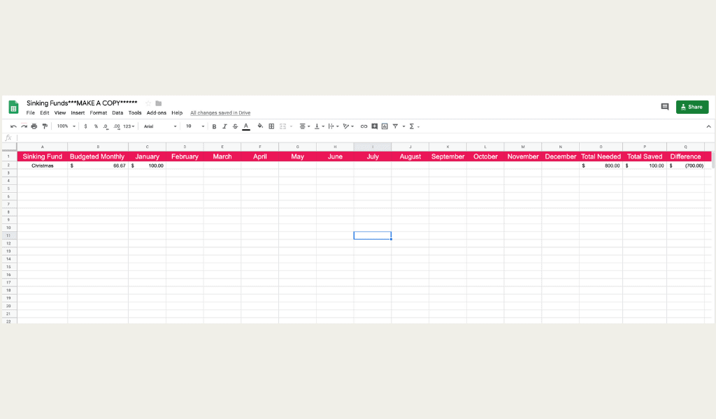 sinking fund excel spreadsheet tracker