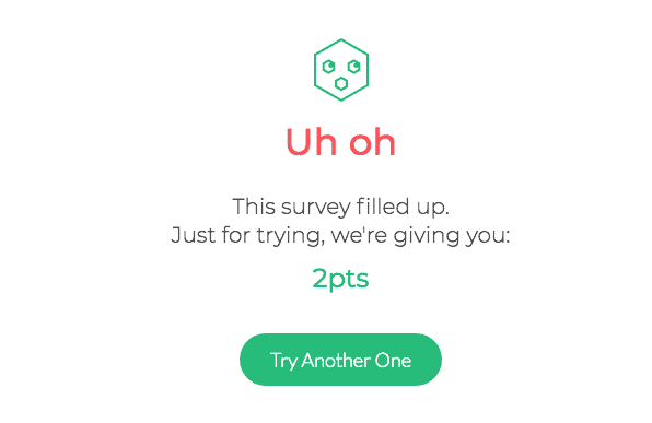 points earned when can't do a survey with survey junkie