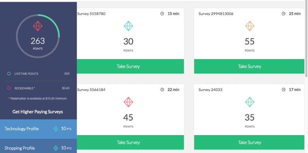 survey junkie dashboard