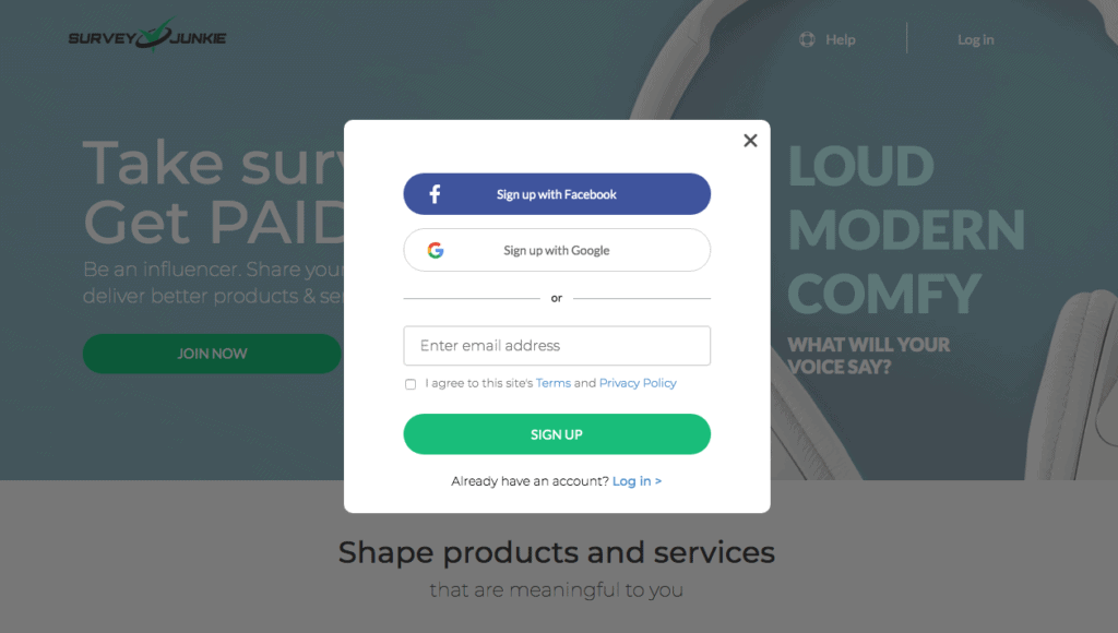 signing up for survey junkie