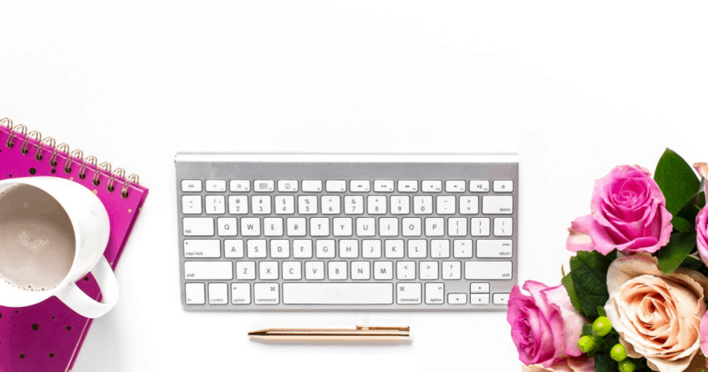 pink flowers and keyboard