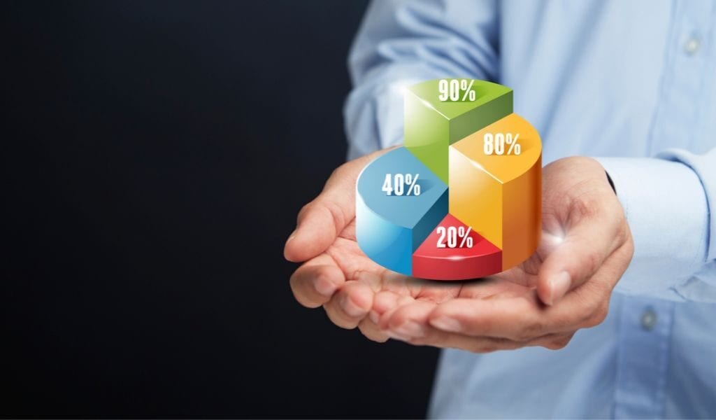 man holding percentage 