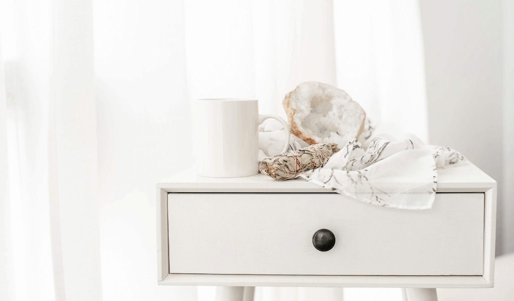 white table with white mug