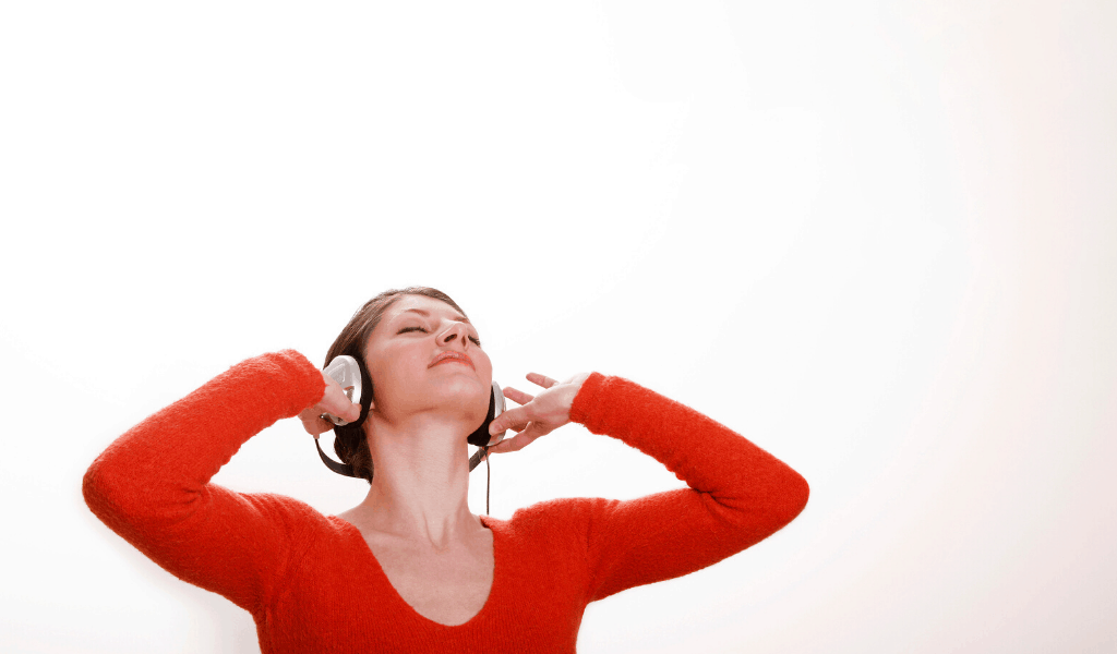 woman on headphones