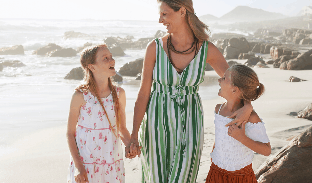 family on vacation at the beach