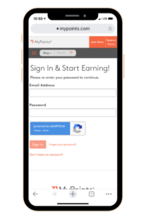 Smart phone with website My Points shown on the screen