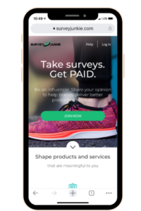 Smart phone with website Survey Junkie shown on the screen
