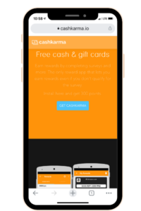 Smart phone with website Cash Karma shown on the screen