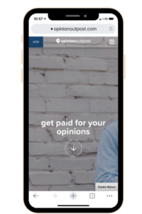 Smart phone with website Opinion Outpost shown on the screen