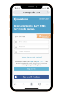 Smart phone with website Swagbucks shown on the screen