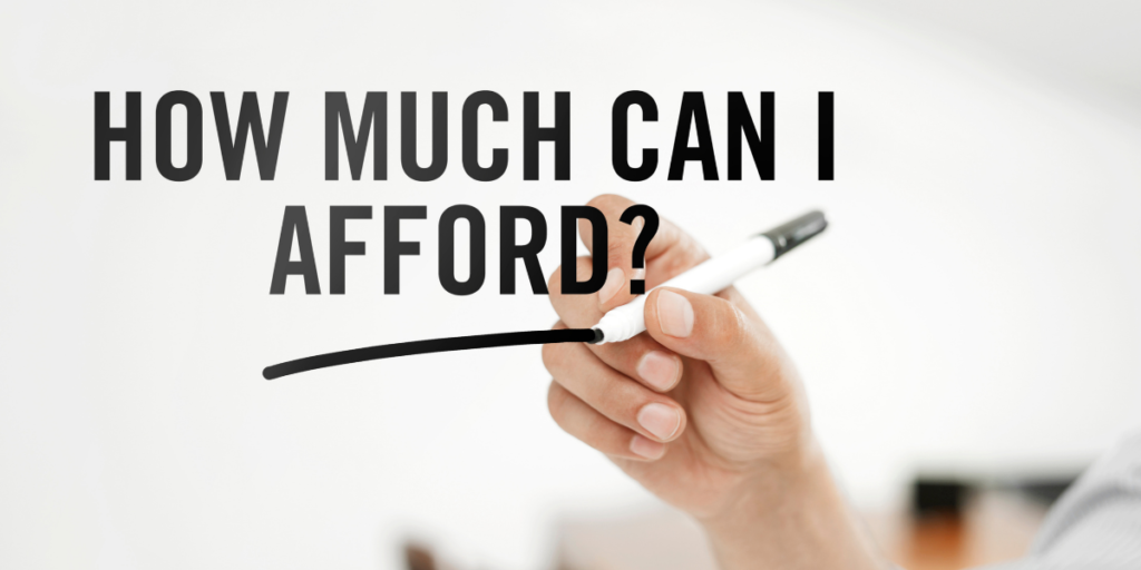 A person working on sticking to their budget and writing on a board "How much can I afford?"