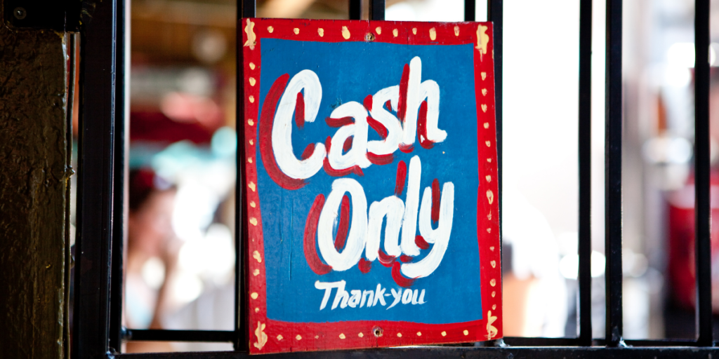 A store sign that say "Cash Only Thank -you" which can help one stick to their budget by using cash. 