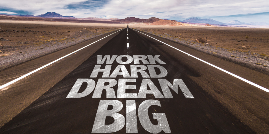 The road to reaching financial goals is paved with the words "work hard dream bug."