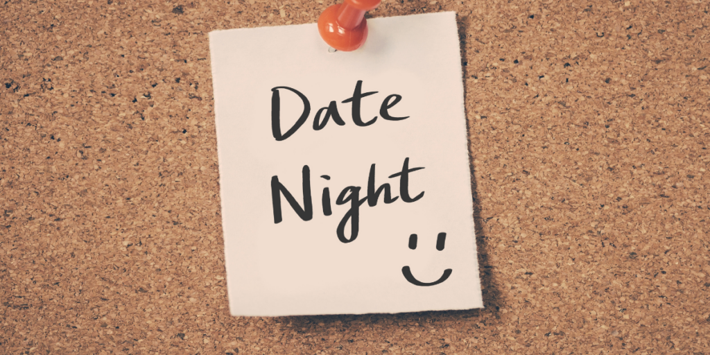 Post it note to remind you to plan an affordable date night. 