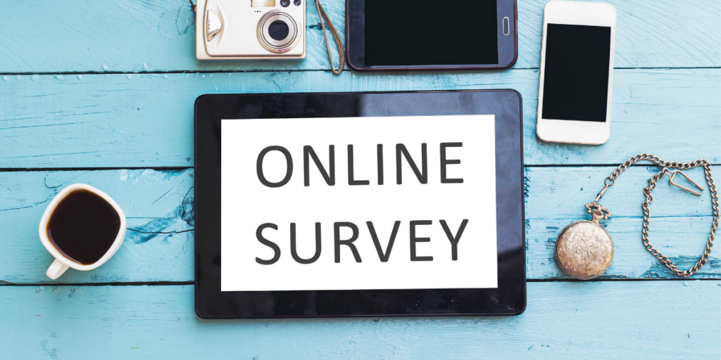 Online surveys on a tablet screen are a good way to earn amazon gift cards. 