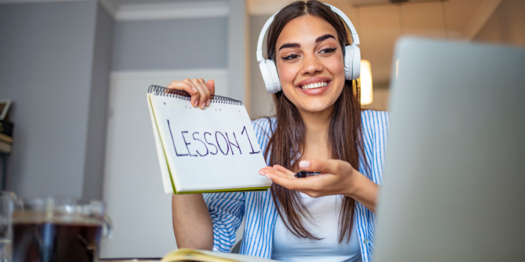 Being a Virtual Tutor/Instructor is a great part time job for students, moms and teachers like this lady teaching lesson 1 to her students online. 