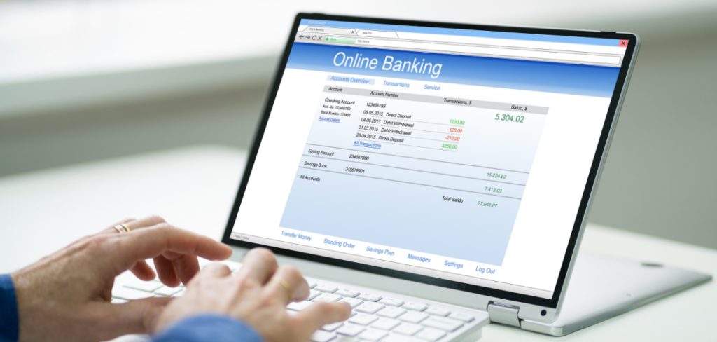 Online bank account statement on screen