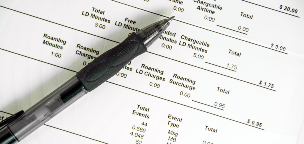 Cell phone bill with pen